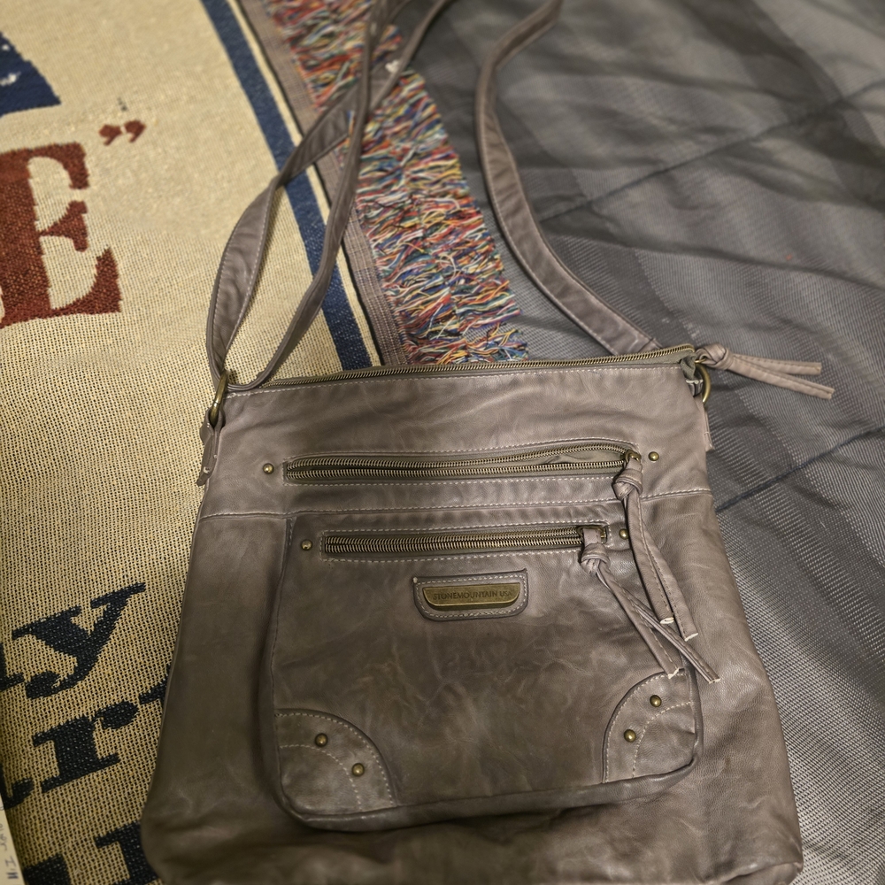 Stone Mountain Taupe Faux Leather Crossbody Bag